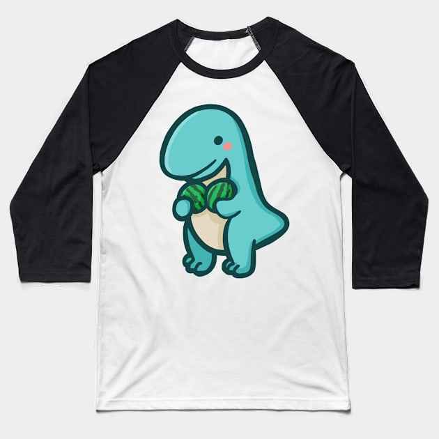 T-Rex with melons, Derpy Dino, Dinosaur Baseball T-Shirt by hugadino